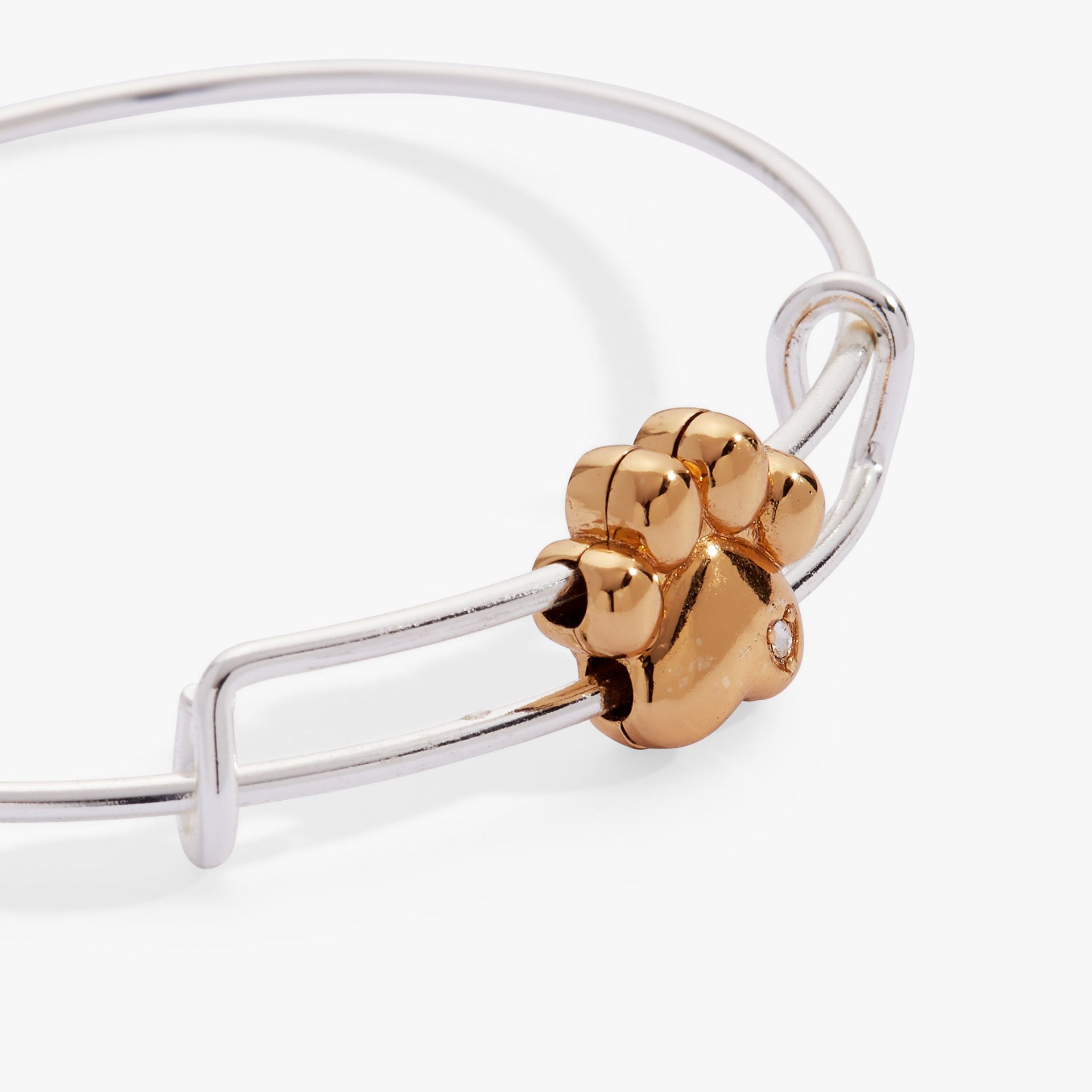 Paw Slider Bangle with Gold-Plated Bead and Crystal Accent
