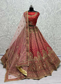 Classic red bridal net lehenga choli with sequins and diamond embroidery.