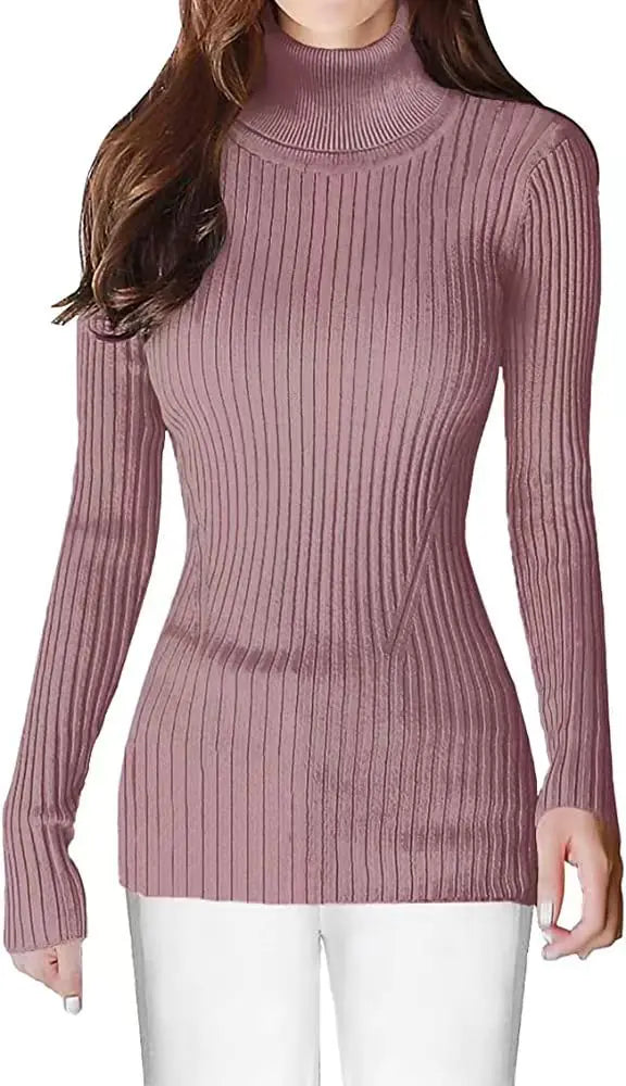 Women's High Neck Ribbed Sweater - Cozy Turtleneck