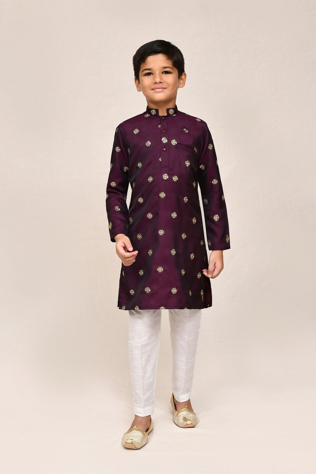 Magenta Satin Silk Kurta Set with Straight Fit Pants