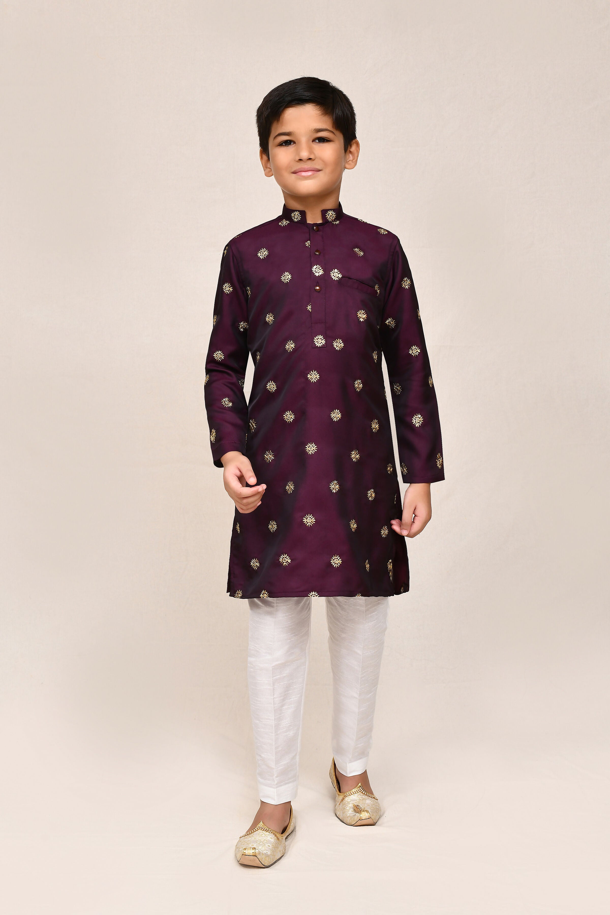 Magenta Satin Silk Kurta Set with Straight Fit Pants