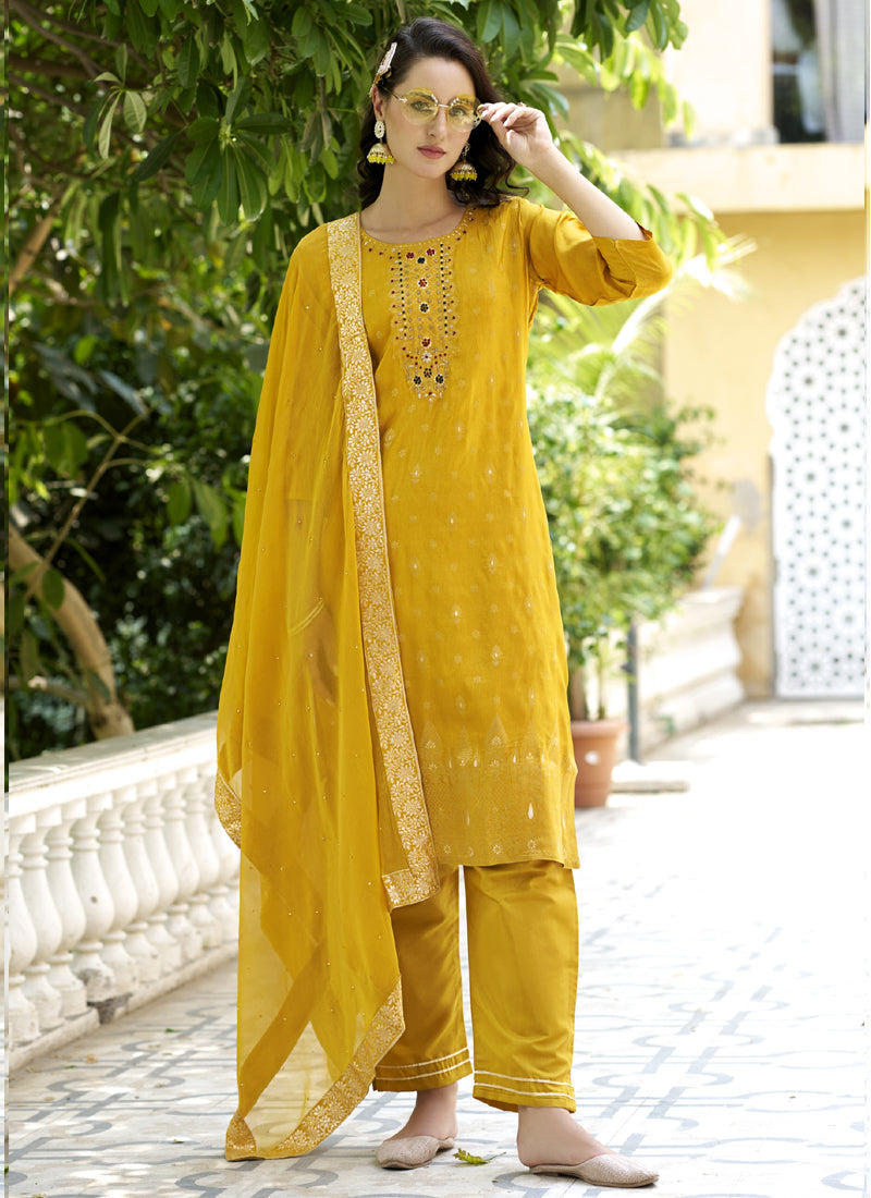 Vegaa Fashion Yellow Viscose Rayon Embroidered Salwar Suit