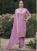 Onion pink viscose rayon embroidered A-line salwar suit
