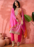 Pink Chinon silk A-line salwar suit with delicate embroidery