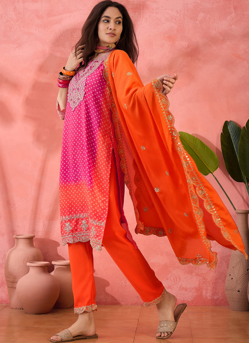 Pink Chinon Silk Embroidered Salwar Suit Set