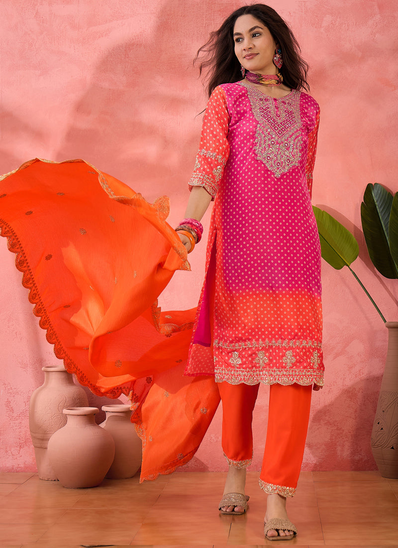 Pink Chinon Silk Embroidered Salwar Suit Set