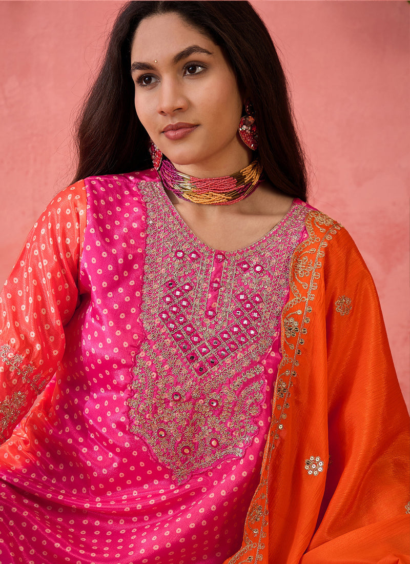 Pink Chinon Silk Embroidered Salwar Suit Set