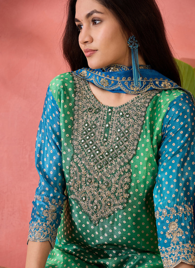 Vegaa Fashion Green Chinon Silk Embroidered Salwar Suit