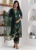 Green Viscose Silk A-line Salwar Suit with beautiful embroidery details