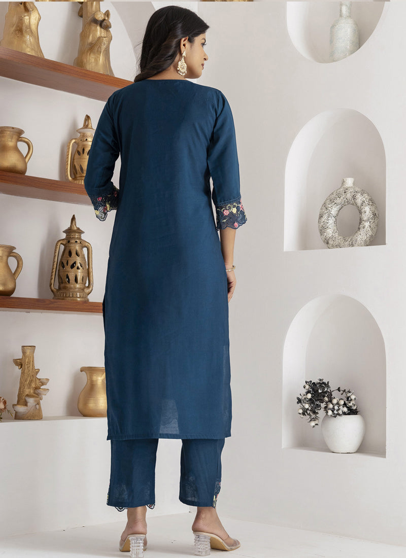 Royal Blue Viscose Silk Embroidered Salwar Suit Set