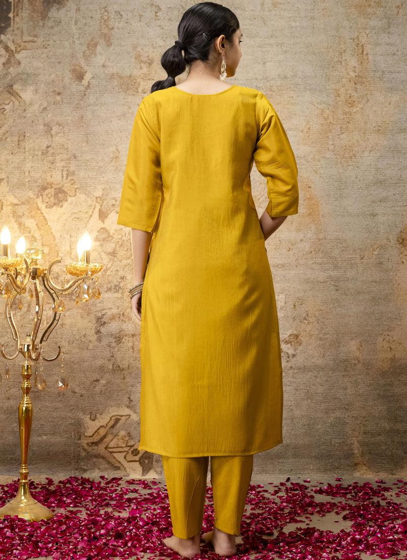 Vegaa Fashion Yellow Shimmer Silk Embroidered Salwar Suit