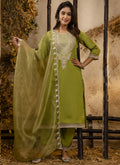 Parrot Green Silk blend A-line embroidered salwar suit