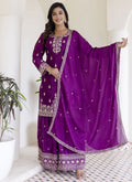 Regal Purple Chinon Silk Palazzo Suit with detailed gota patti embroidery