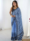 Vegaa Fashion Light Blue Chinon Printed Party Wear Saree