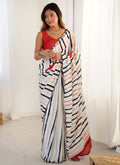 Off White Chinon printed party wear saree with unstitched blouse