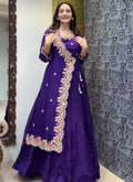 Violet georgette A-line embroidered floor-length designer gown