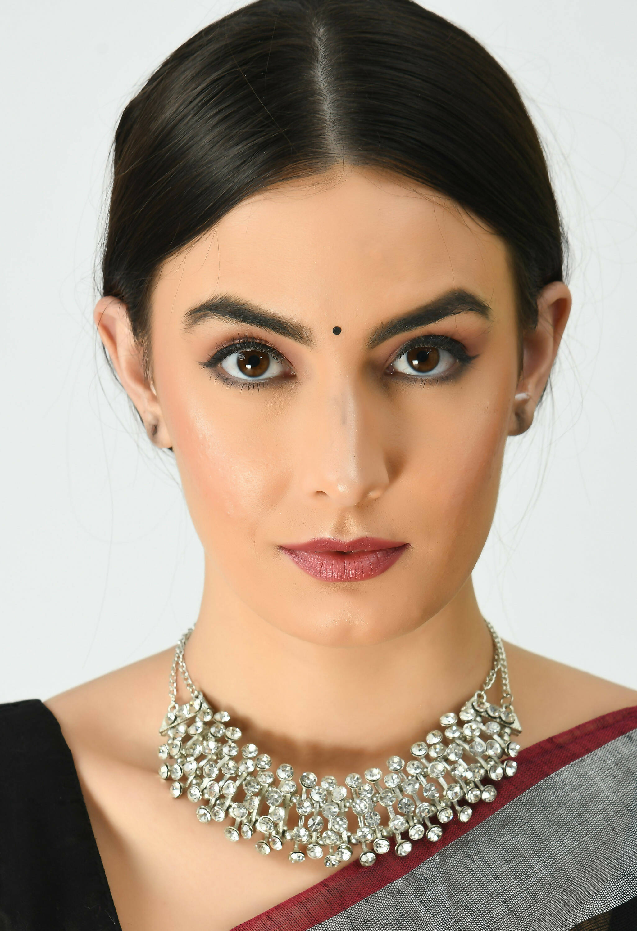 Silver-Plated Kundan Embellished Brass Choker Necklace