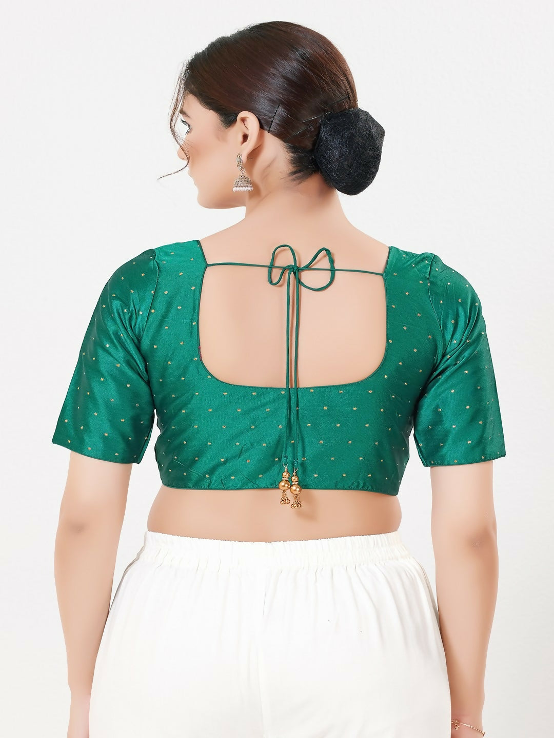 D.Rama-Green Taffeta Silk Sleeveless Front Open Round Neck Blouse