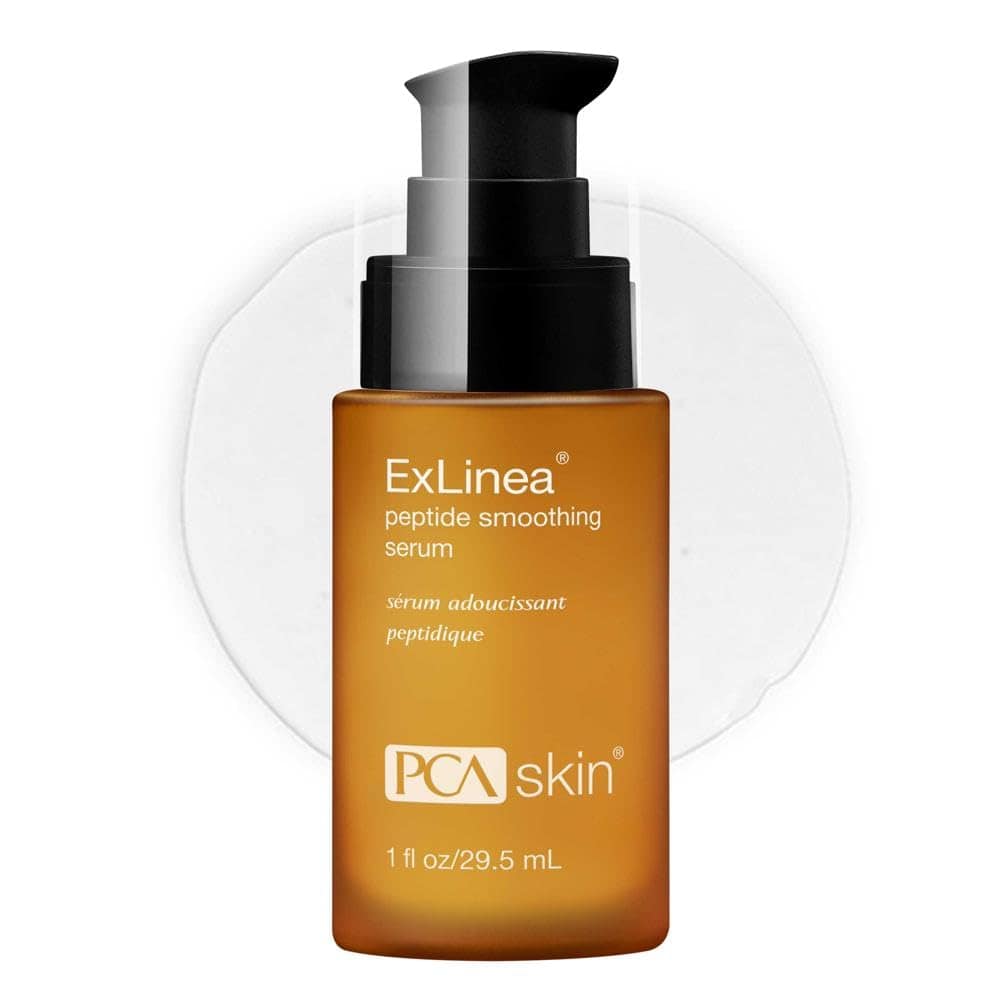 PCA Skin ExLinea Peptide Smoothing Serum 1 fl oz in amber and black bottle