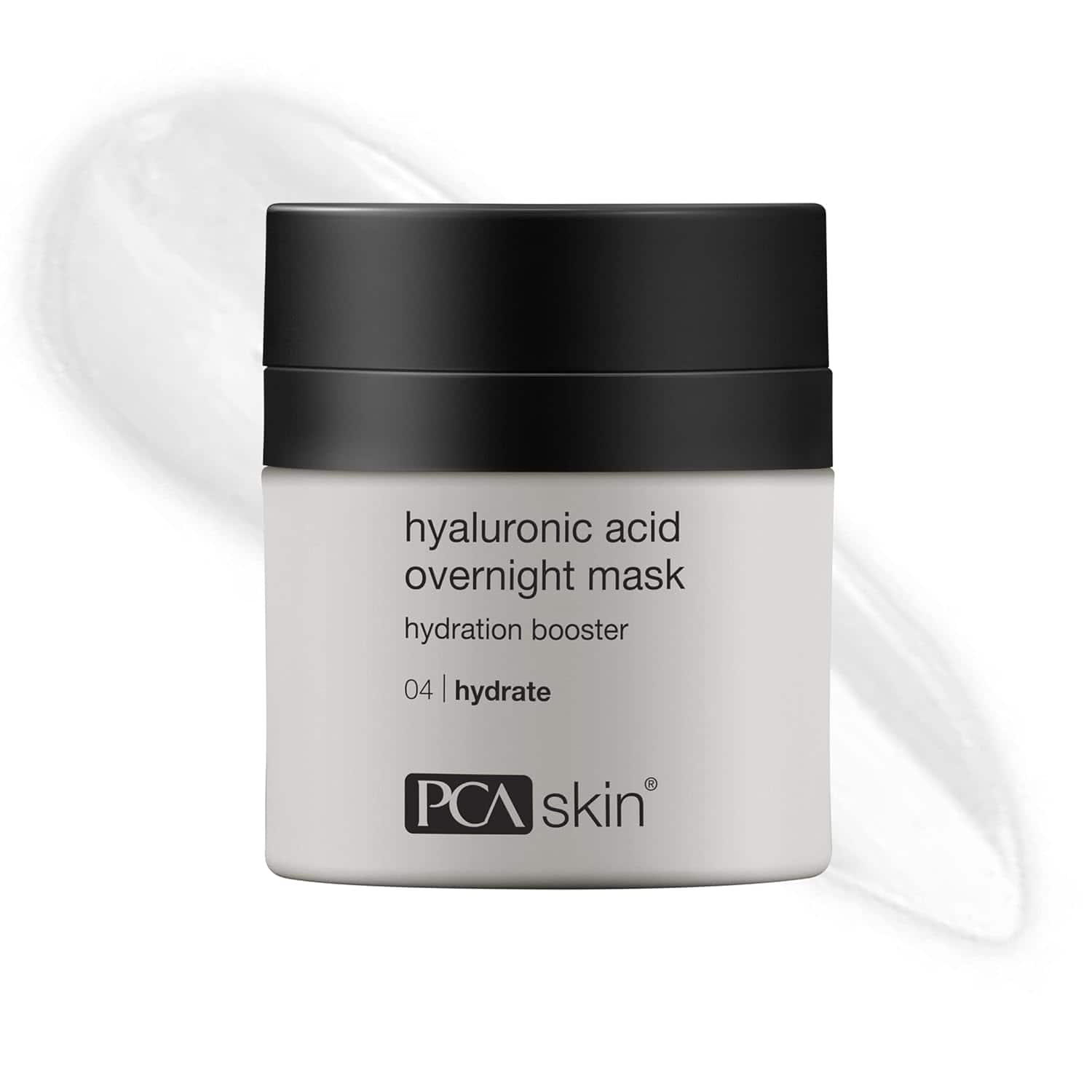 PCA Skin Hyaluronic Acid Overnight Mask in clean, minimalist white and black packaging