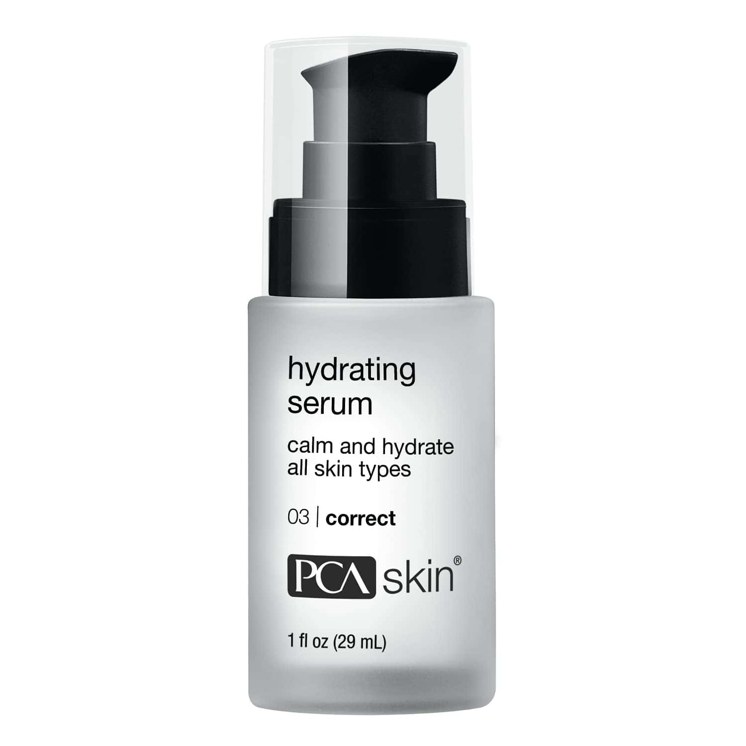 PCA Skin Hydrating Serum bottle, 1 fl oz, clinical minimalist packaging design