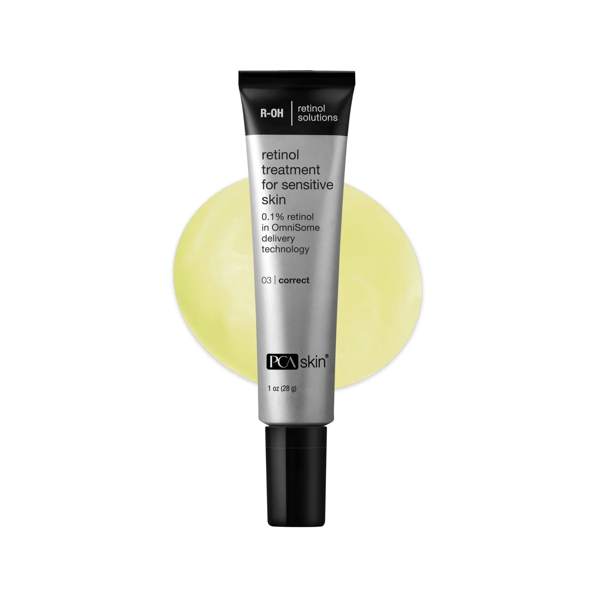 PCA Skin Retinol Treatment for Sensitive Skin in silver and black 1 oz packaging.