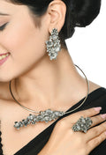 Oxidised silver-plated Hasli design collar choker necklace set