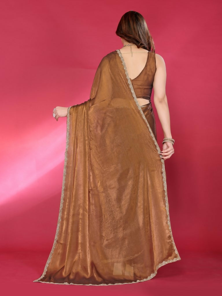 Browne Jimmy Choo Fabric Saree with Delicate Lace Work