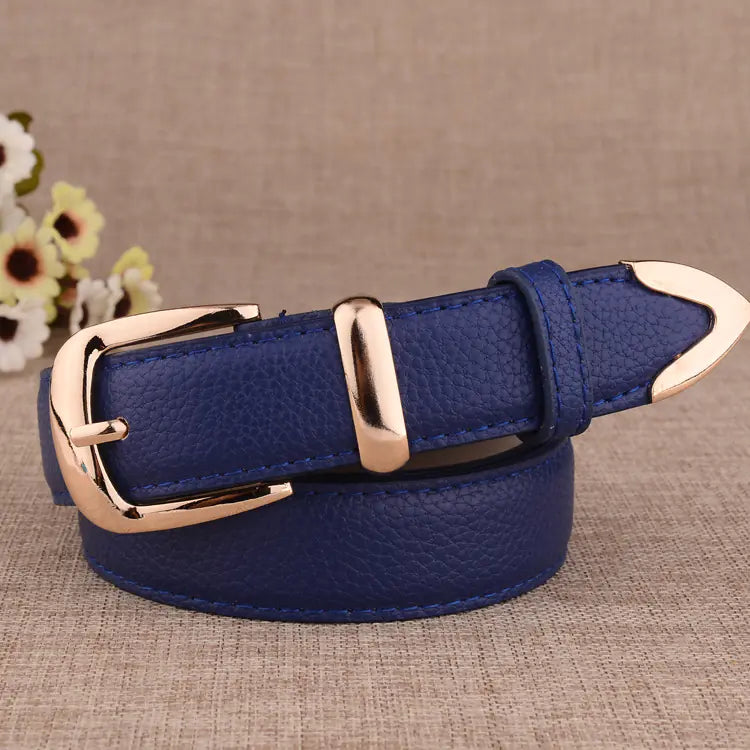 Women's Casual Faux Leather Belt with Gold Tone Alloy Buckle - Image 3