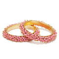 Gold-polished baby pink bead work bangles for little girls