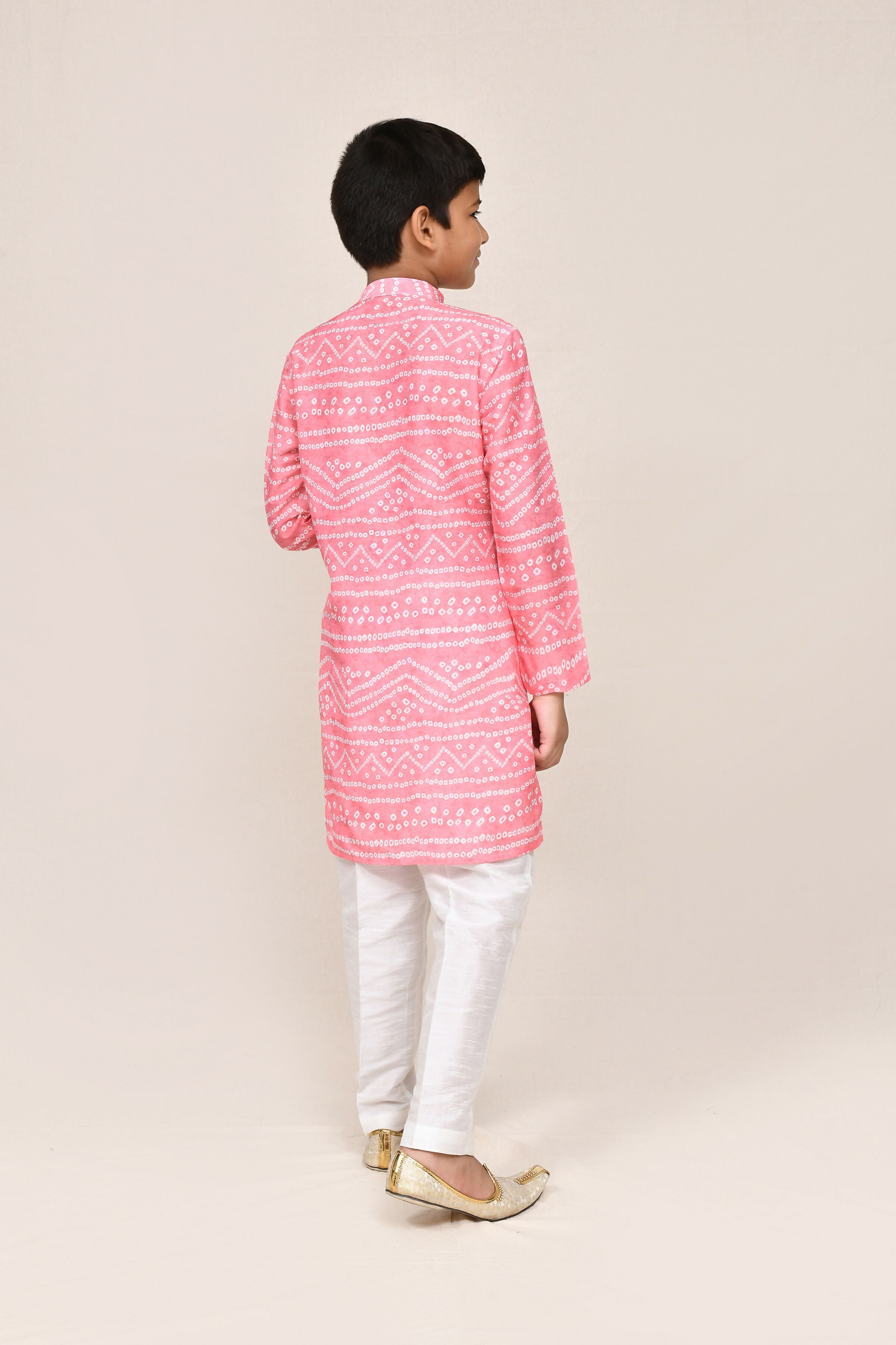Pink Cotton Silk Kurta Set with White Straight Fit Pants