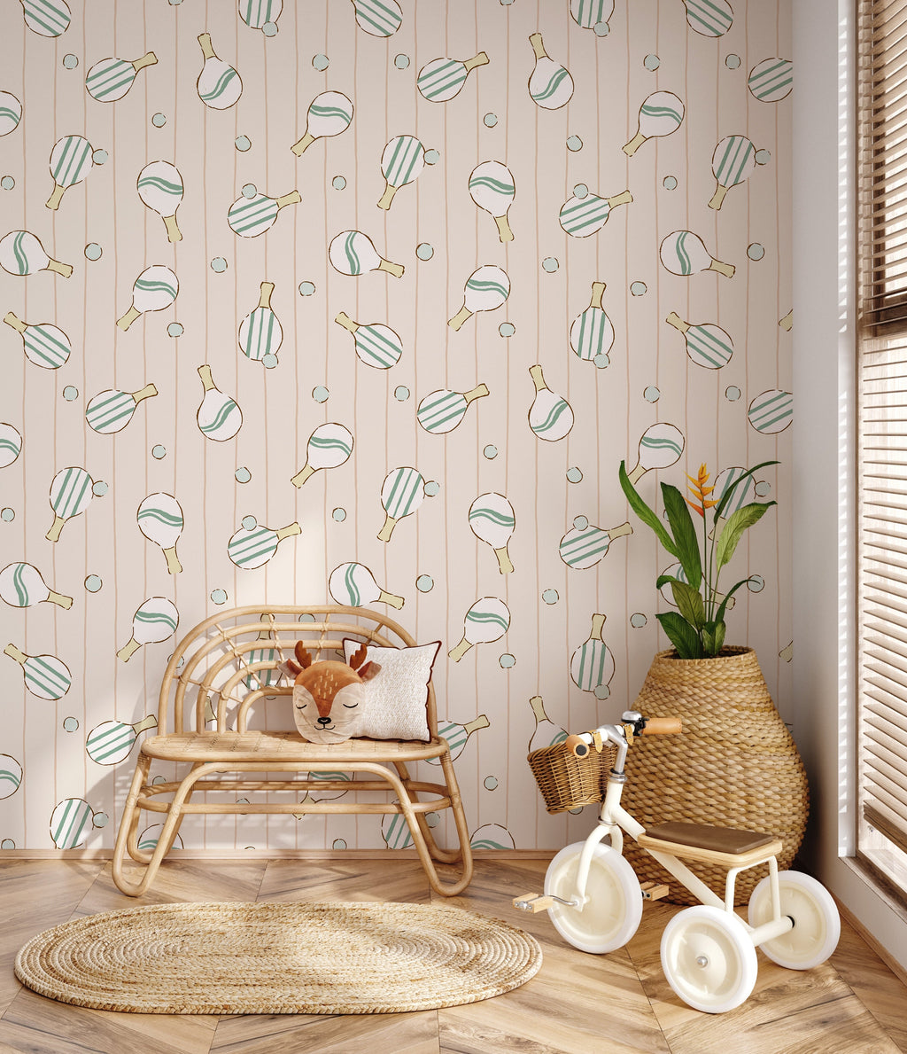 Ace Geometric Wallpaper in Mint Green, Pale Peach, and White