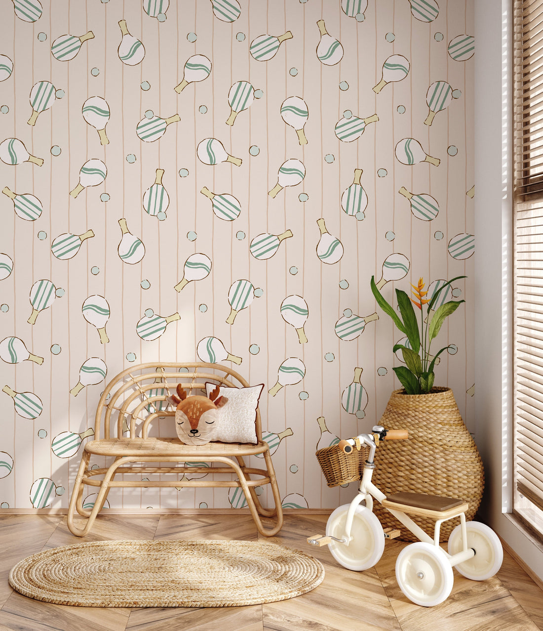 Ace Geometric Wallpaper in Mint Green, Pale Peach, and White