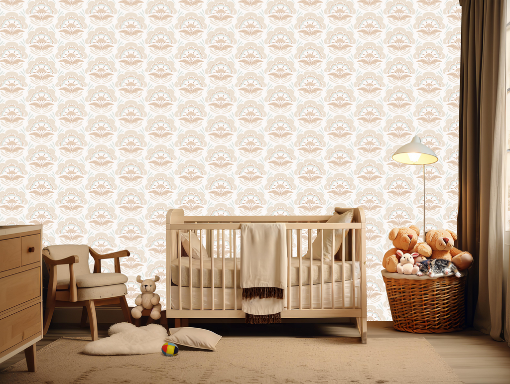 Brynn Floral Wallpaper in Blue, White, and Sage-Green