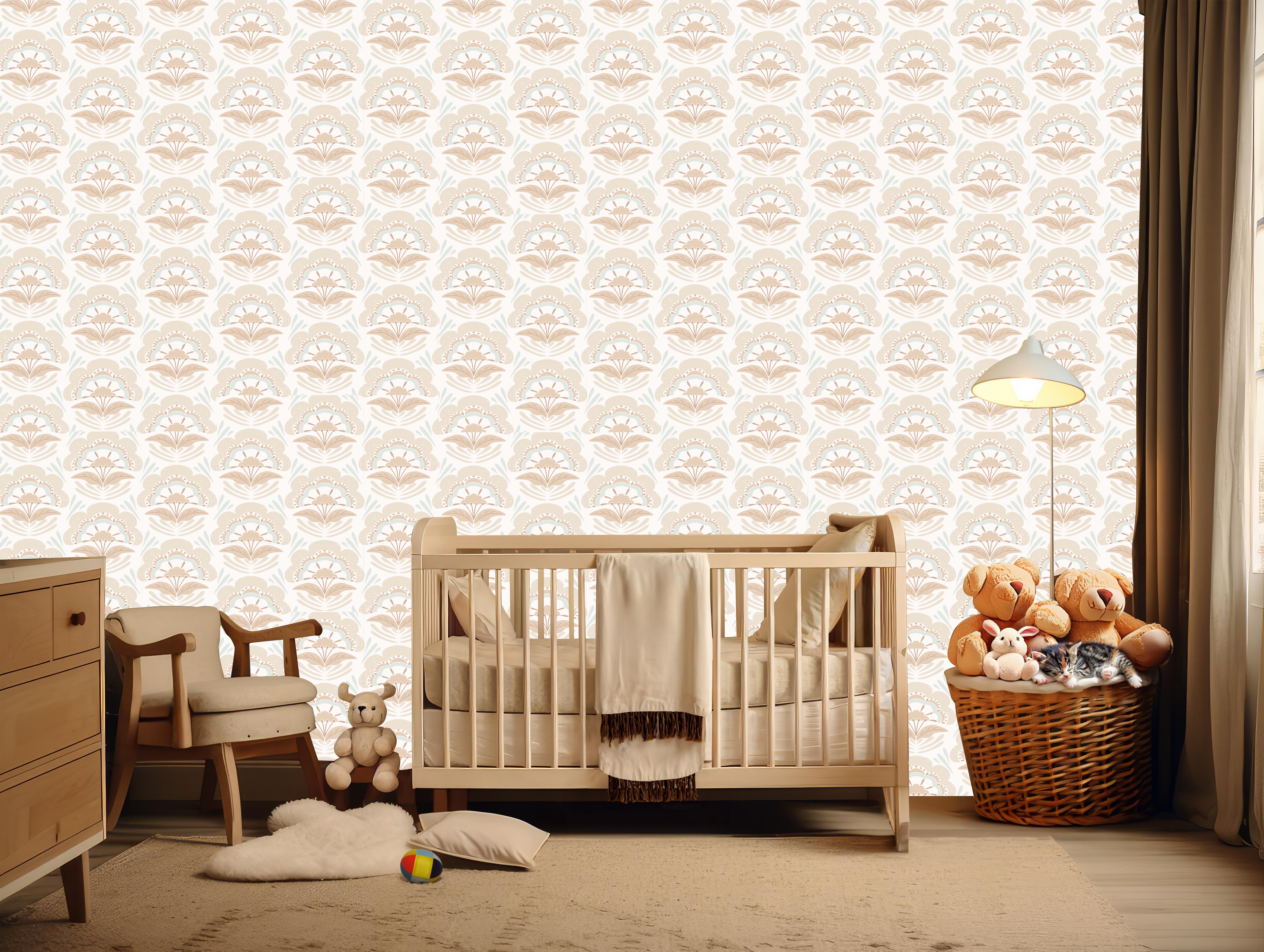 Brynn Floral Wallpaper in Blue, White, and Sage-Green