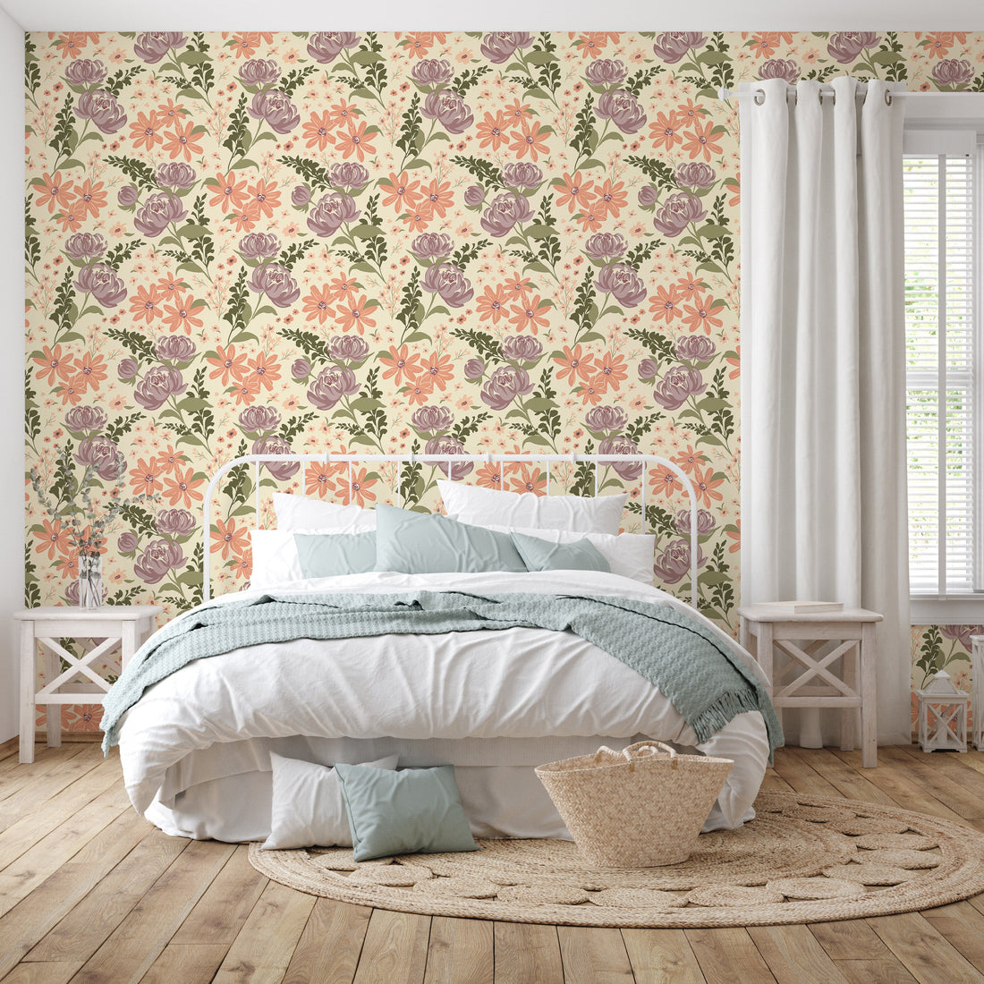Aurelia Floral Removable Wallpaper in Pink, Beige, Brown, and Sage-Green