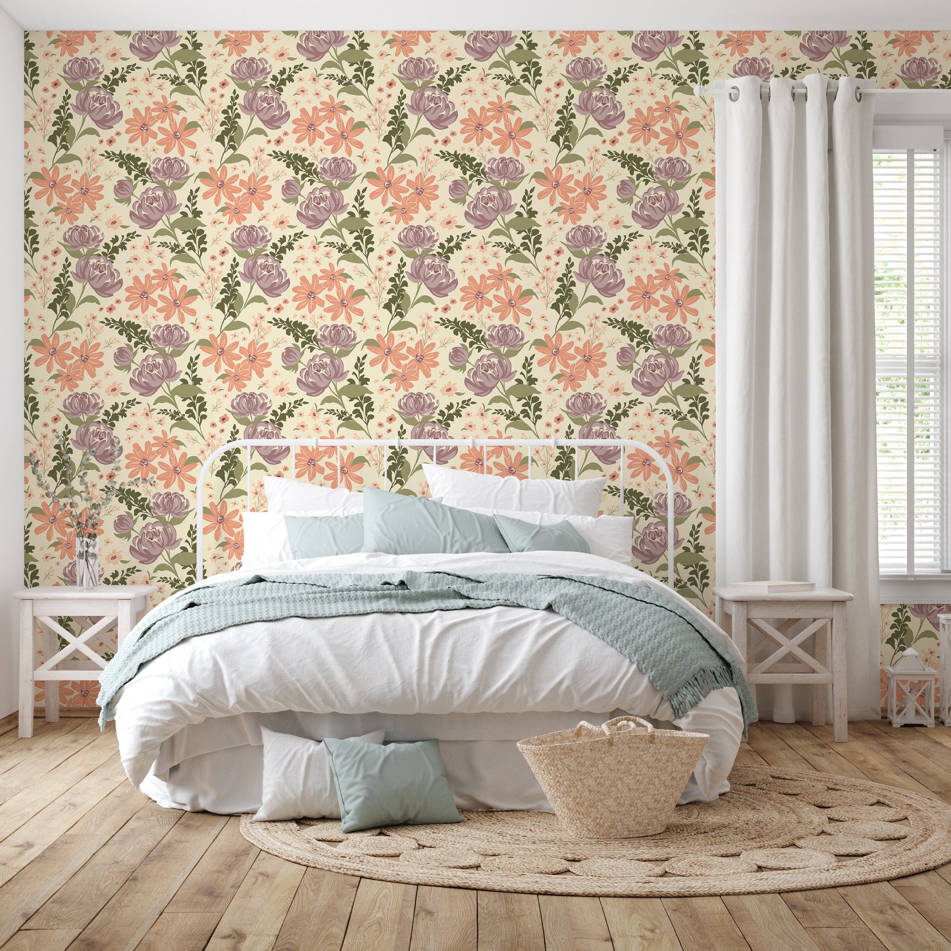 Aurelia Floral Removable Wallpaper in Pink, Beige, Brown, and Sage-Green