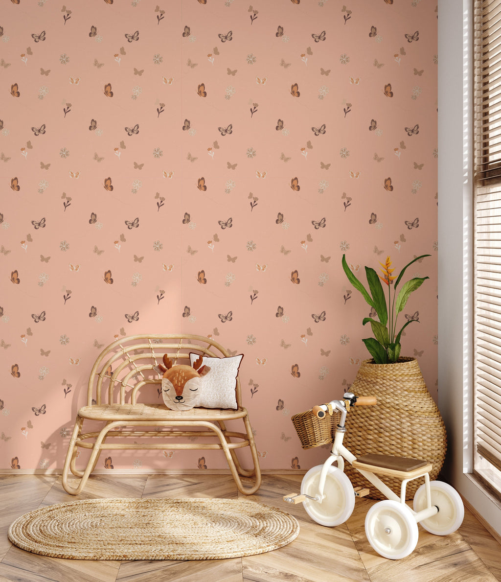 Marlo Floral Wallpaper in Pink and Sage-Green - Boho Nursery Decor