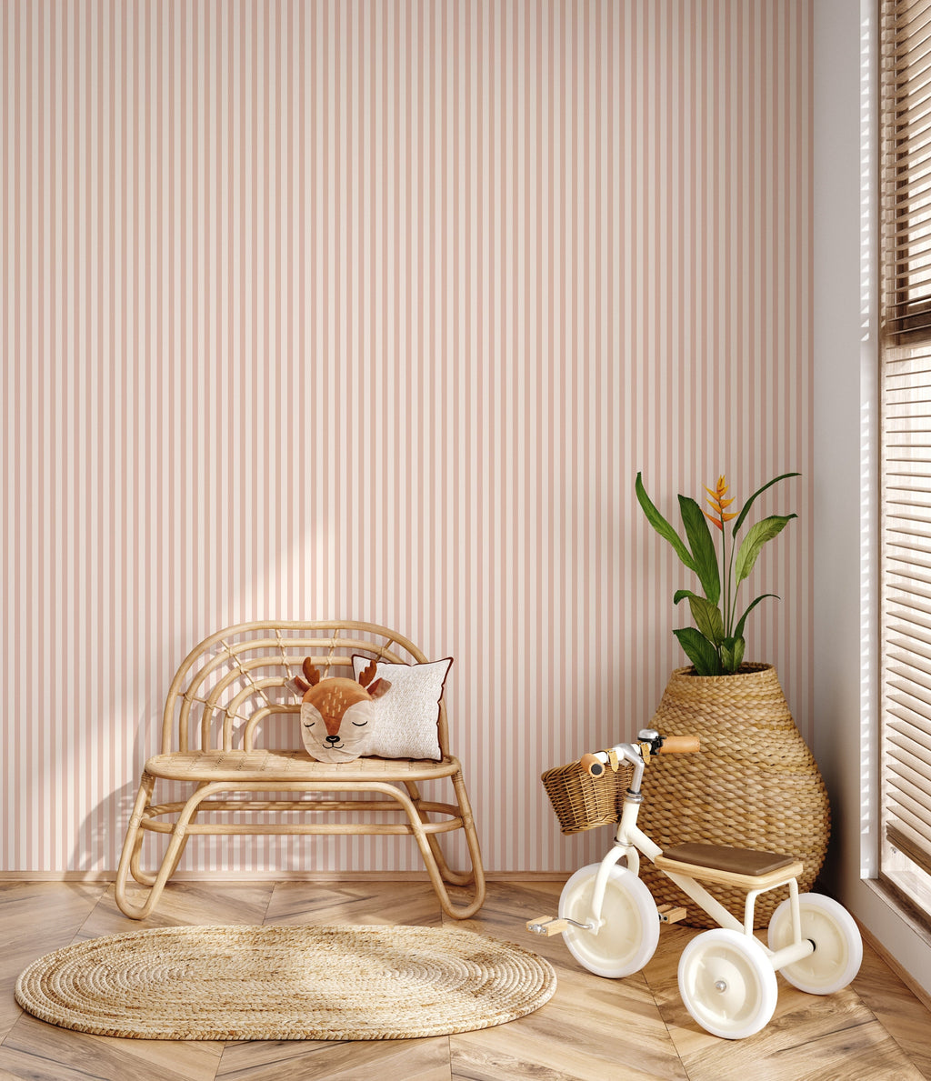 Meyer Pinstripe Wallpaper - Minimalist Neutral Beige & Cream