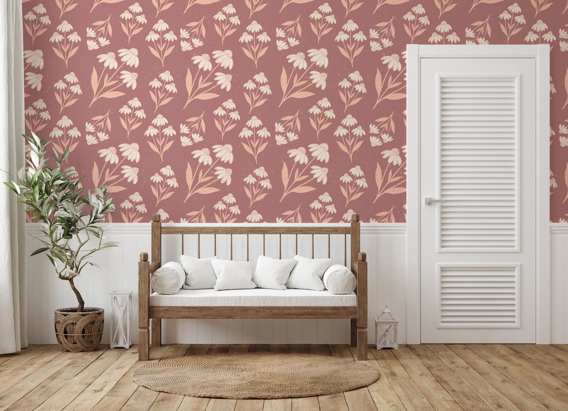 Ellery Floral Wallpaper in Olive, Terracotta and Sage Green