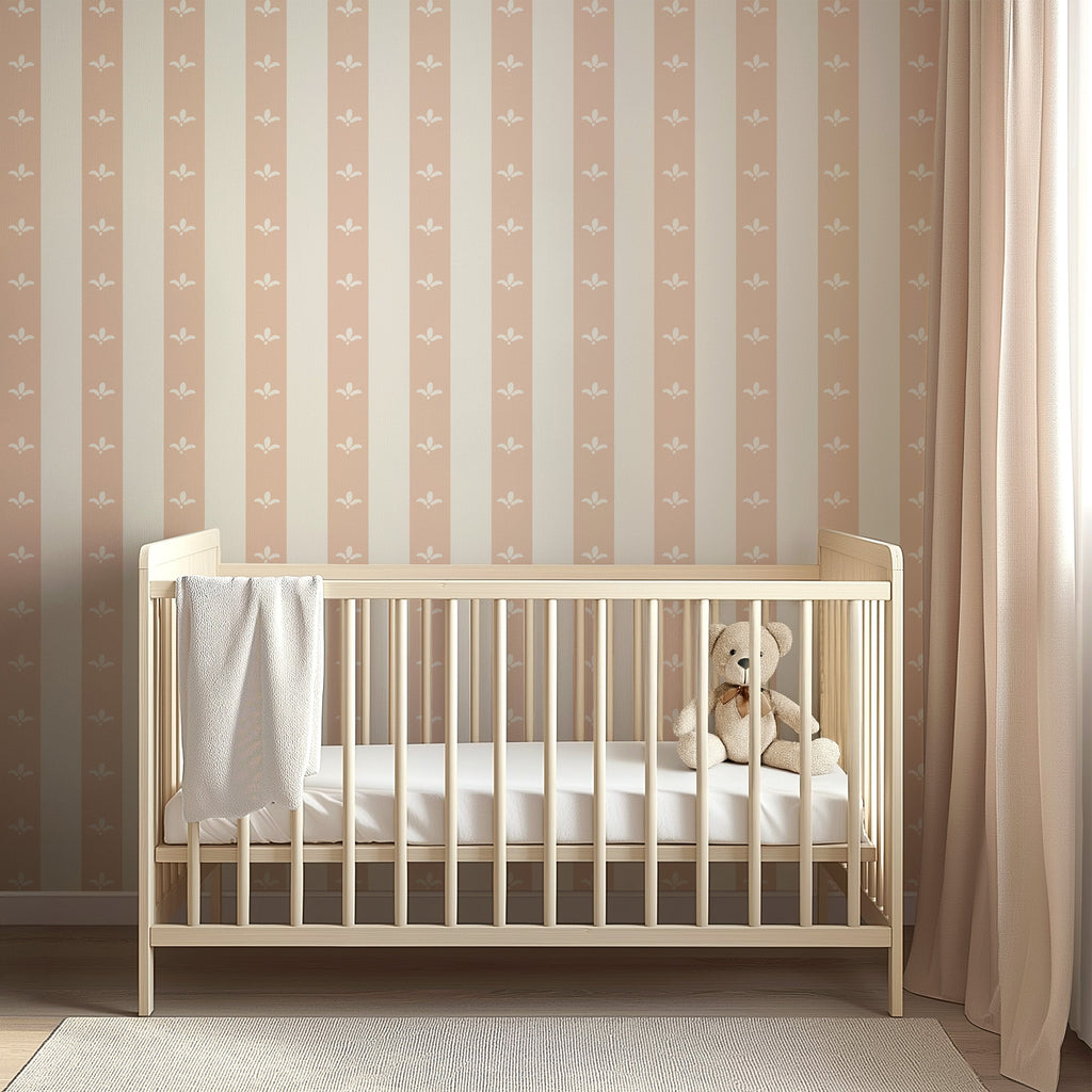 Boden Striped Wallpaper in Beige, Gold, Blue and White