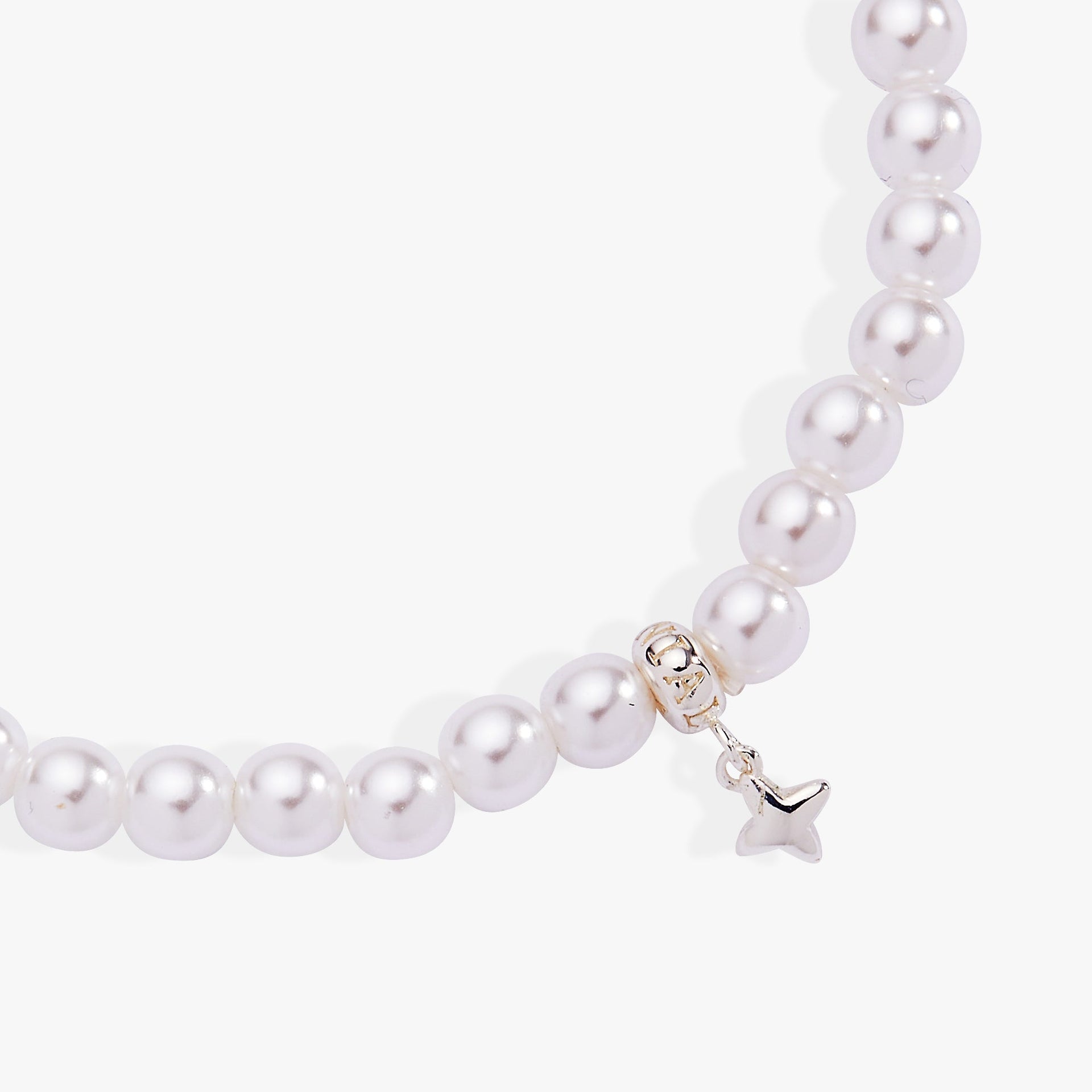 Lustrous Pearl Beaded Stretch Bracelet with Silver Star Charm
