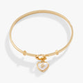 Gold and white pearl heart and crystal charm clip bangle