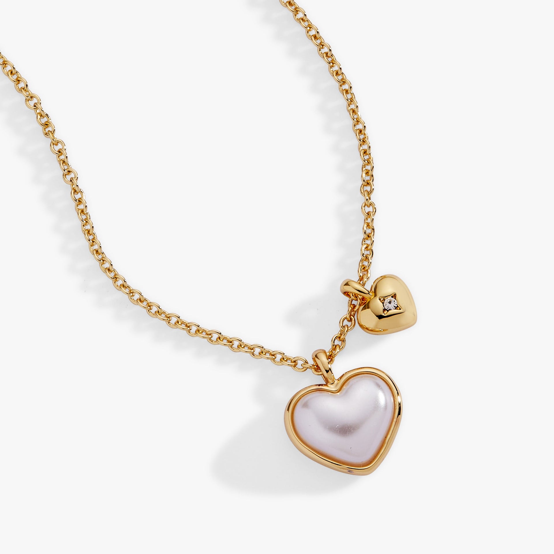 Pearl Heart Duo Charm Necklace with Gold-Plated Crystal Accents