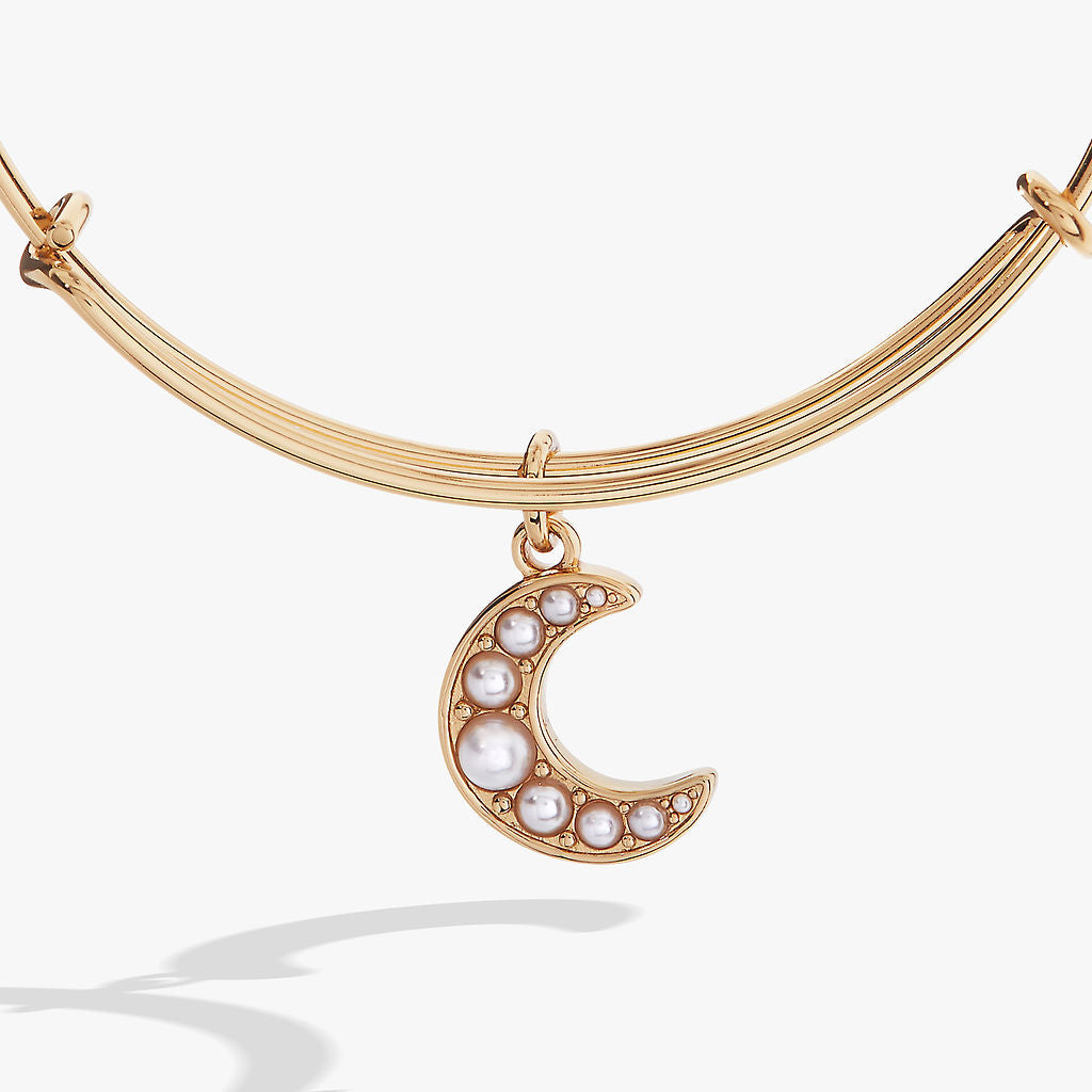 Expandable Pearl Moon Charm Bangle Bracelet