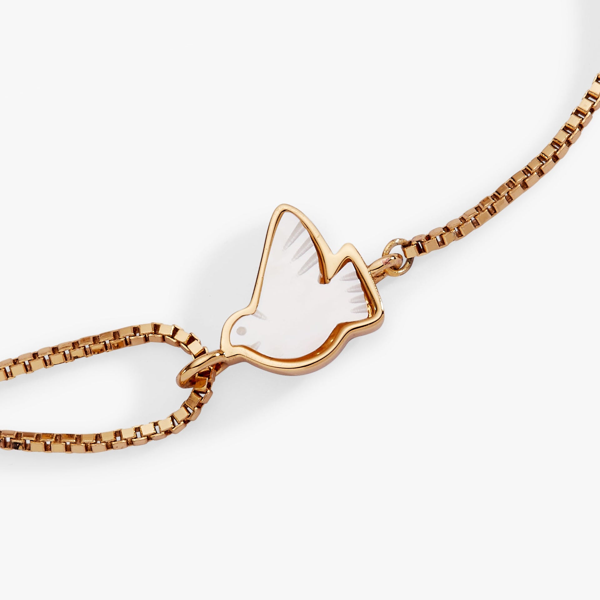 Dove Peace Mother of Pearl Pull Chain Bracelet in Gold Plated