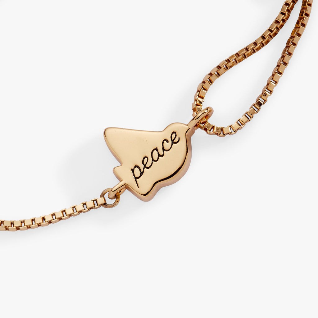 Dove Peace Mother of Pearl Pull Chain Bracelet in Gold Plated