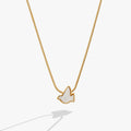 Pearlized dove pendant slider necklace with gold plating and mother of pearl inlay