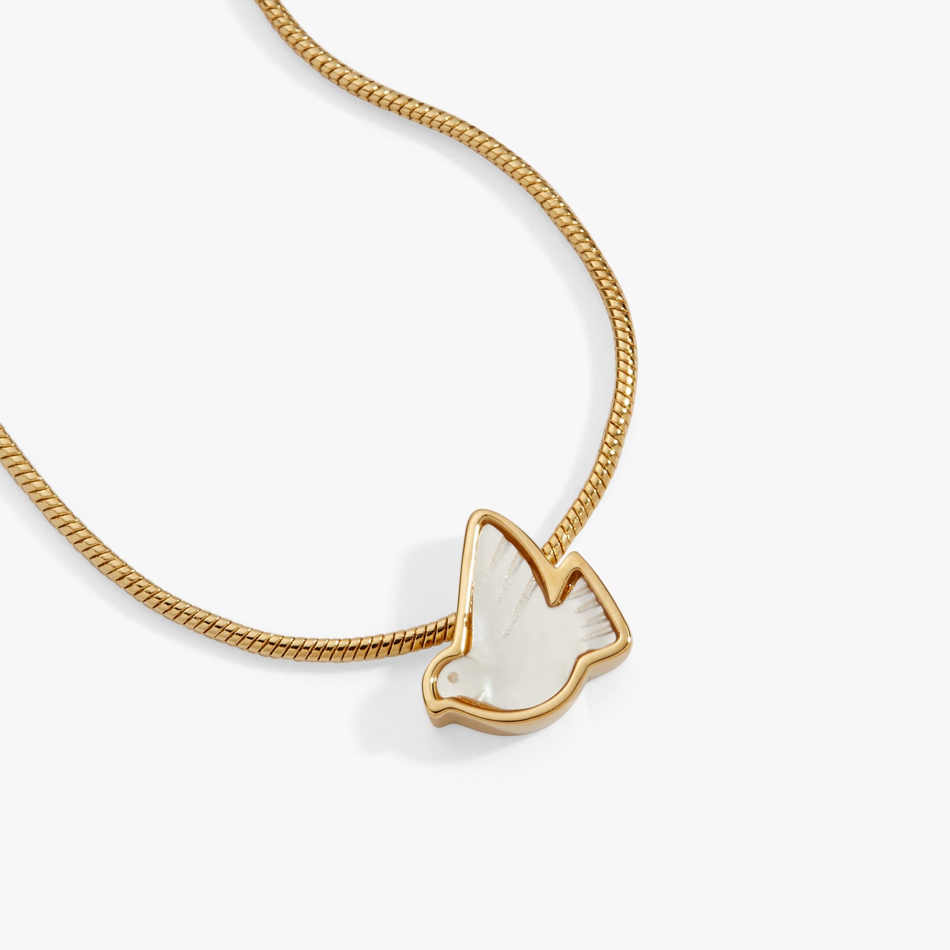 Pearlized Dove Peace Slider Necklace in Gold and White