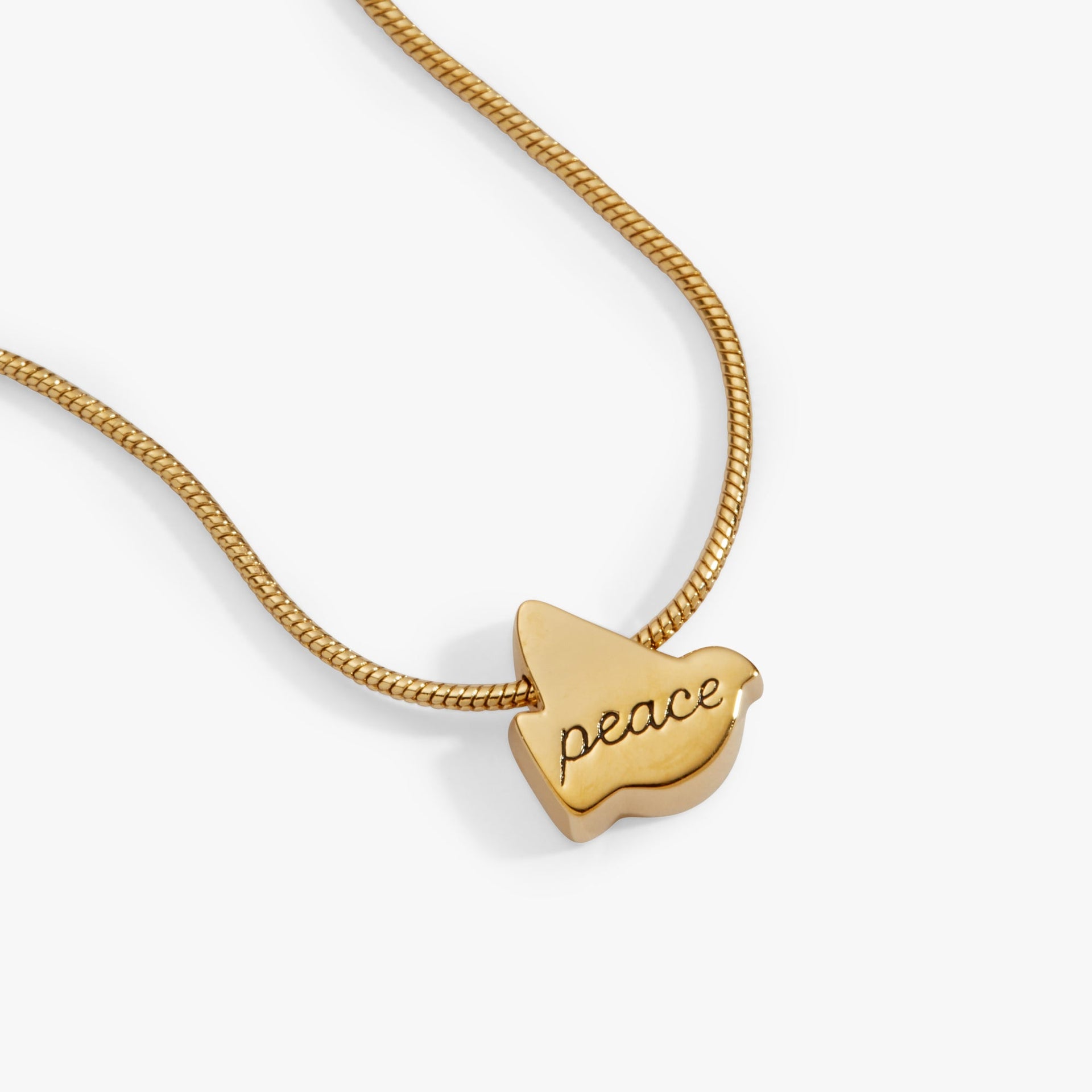 Pearlized Dove Peace Slider Necklace in Gold and White